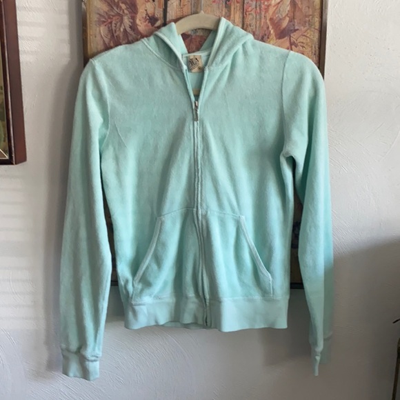 JUICY COUTURE Y2K TERRYCLOTH JACKET MINT GREEN ZIP HOODIE JACKET M - Picture 2 of 13
